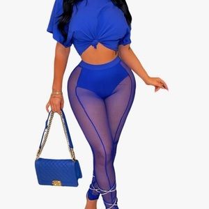 Fashion Nova Club Blue Mesh Matching Set